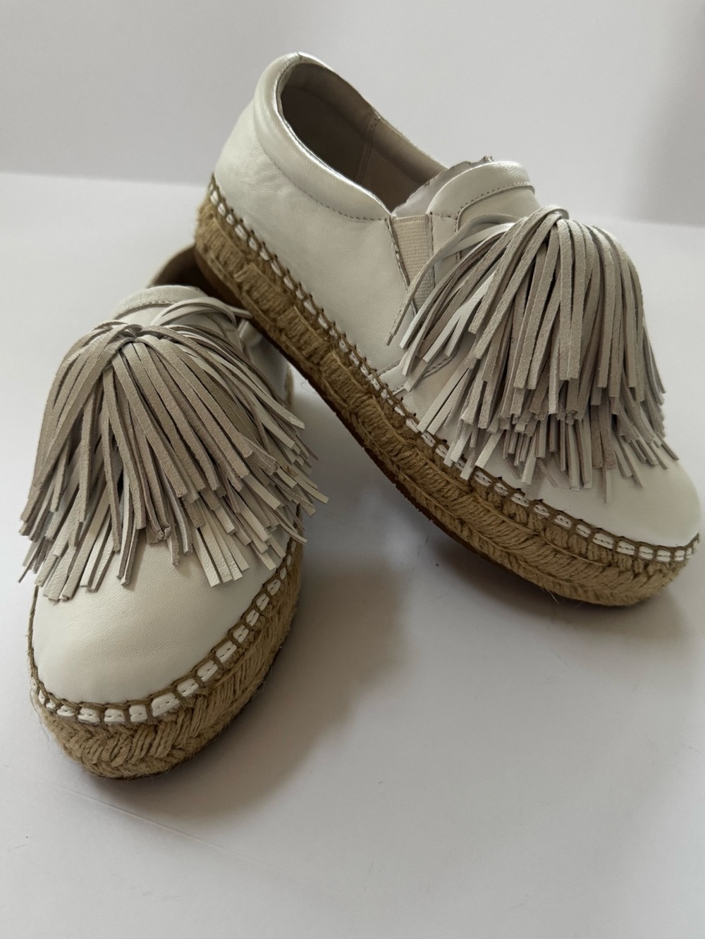 J/Slides NYC Raoul White Leather Espadrille Slip-On Platform Sneakers 7M
